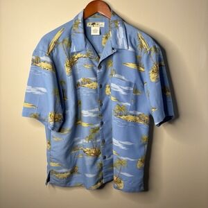 Joe Marlin Hawaiian Blue Multicolor Button Up Short Sleeve Camp Shirt Size L‎